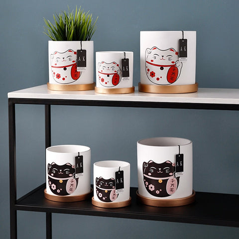 pot de fleur japon chat