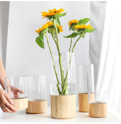 vase verre et bois